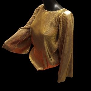 ✨ Jennifer Lopez Gold Metallic Pleated Bell Sleeve Blouse | NWT ✨